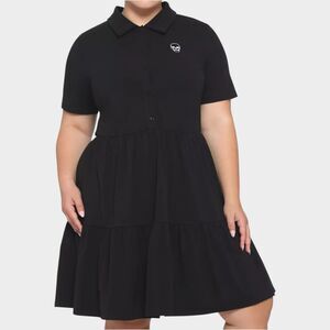 HOT TOPIC Black Polo Dress Size 2X Tiered  Embroidered Skull Cotton Stretch